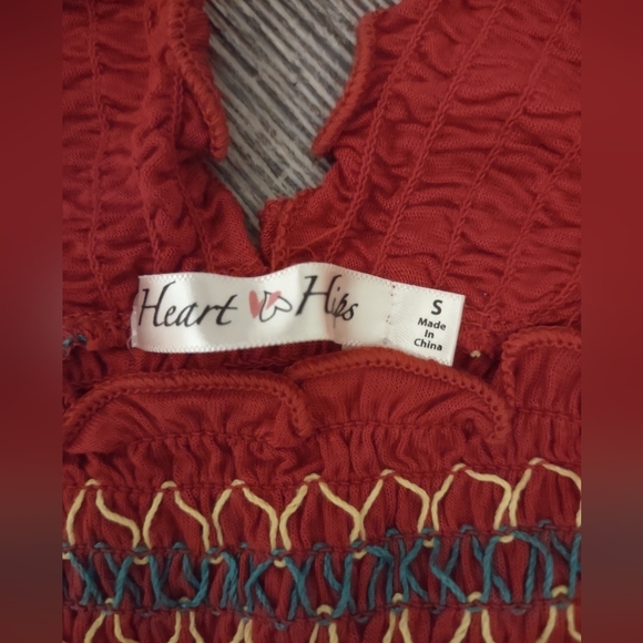 Heart Hips Red Smocked Crop Tank Top with multi color stitching - Picture 4 of 7